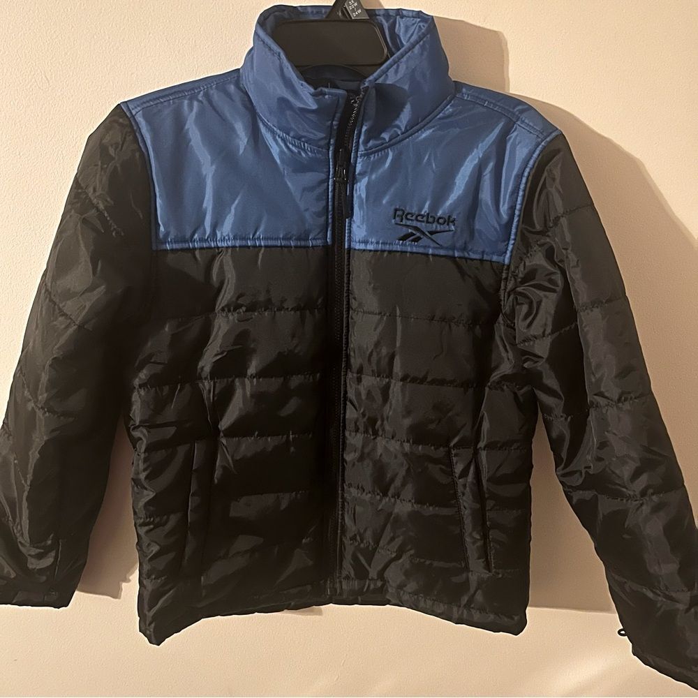 Reebok Crossfit Blue Black Full Zip Boys Lightweight Puffer Jacket 10/12 Husky